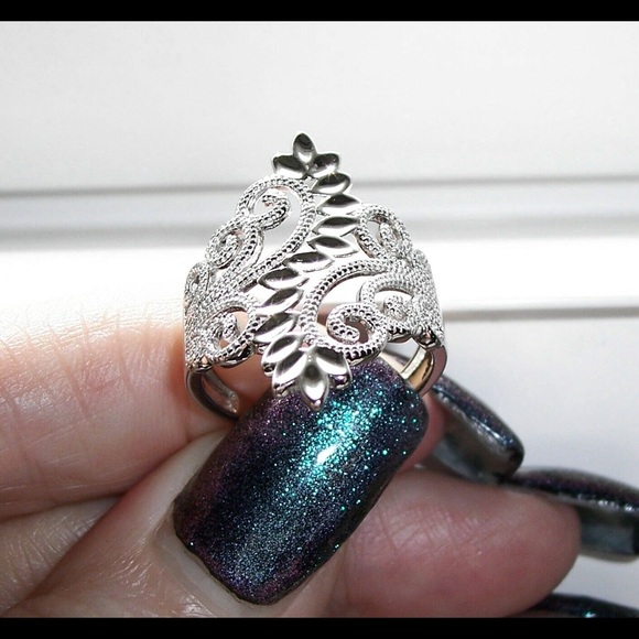 925 STERLING SILVER Leaves & Scrolls Filigree Statement Ring - Picture 8 of 16